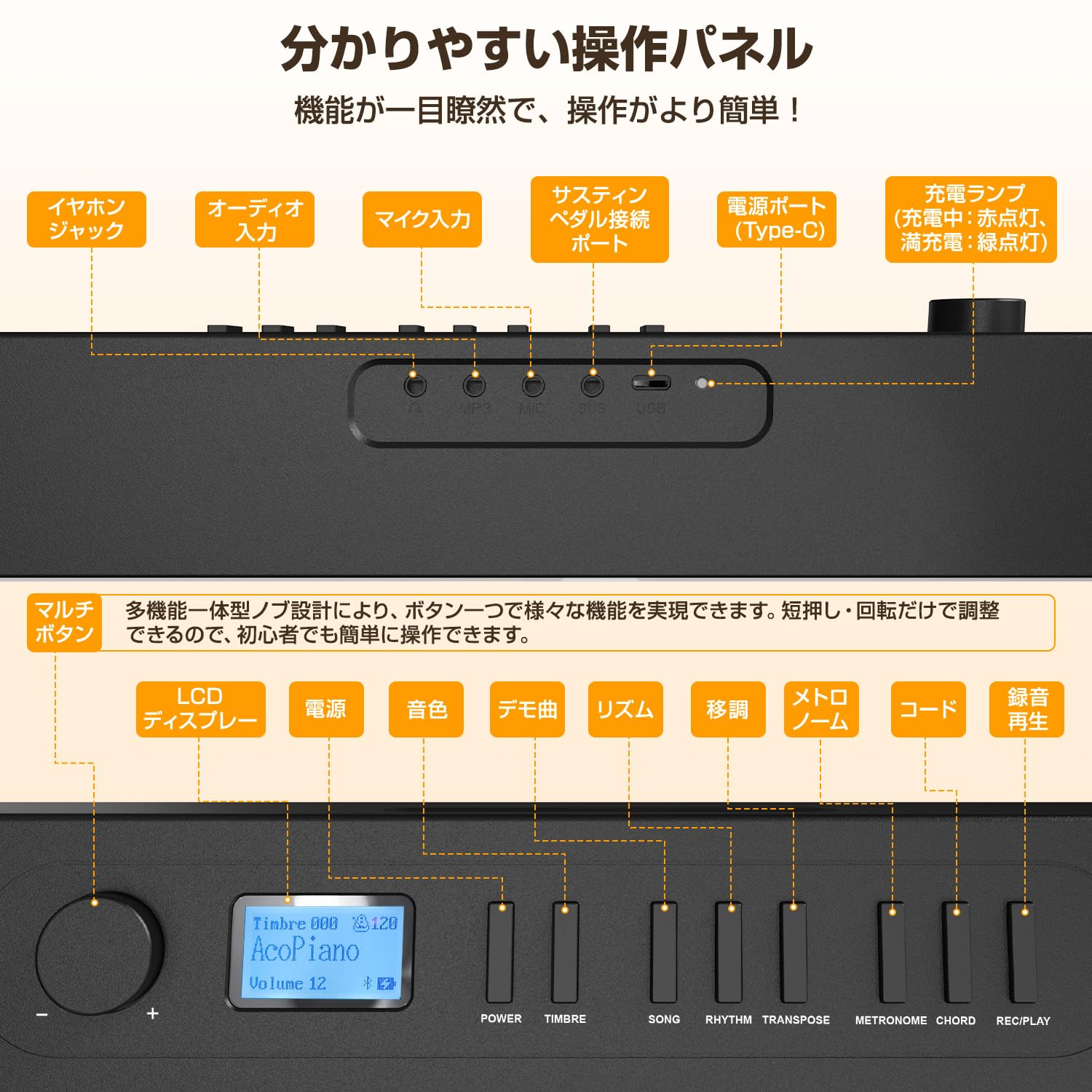 Amazon | YOPIN 電子ピアノ 88鍵盤 折りたたみ式 電子キーボード MIDI